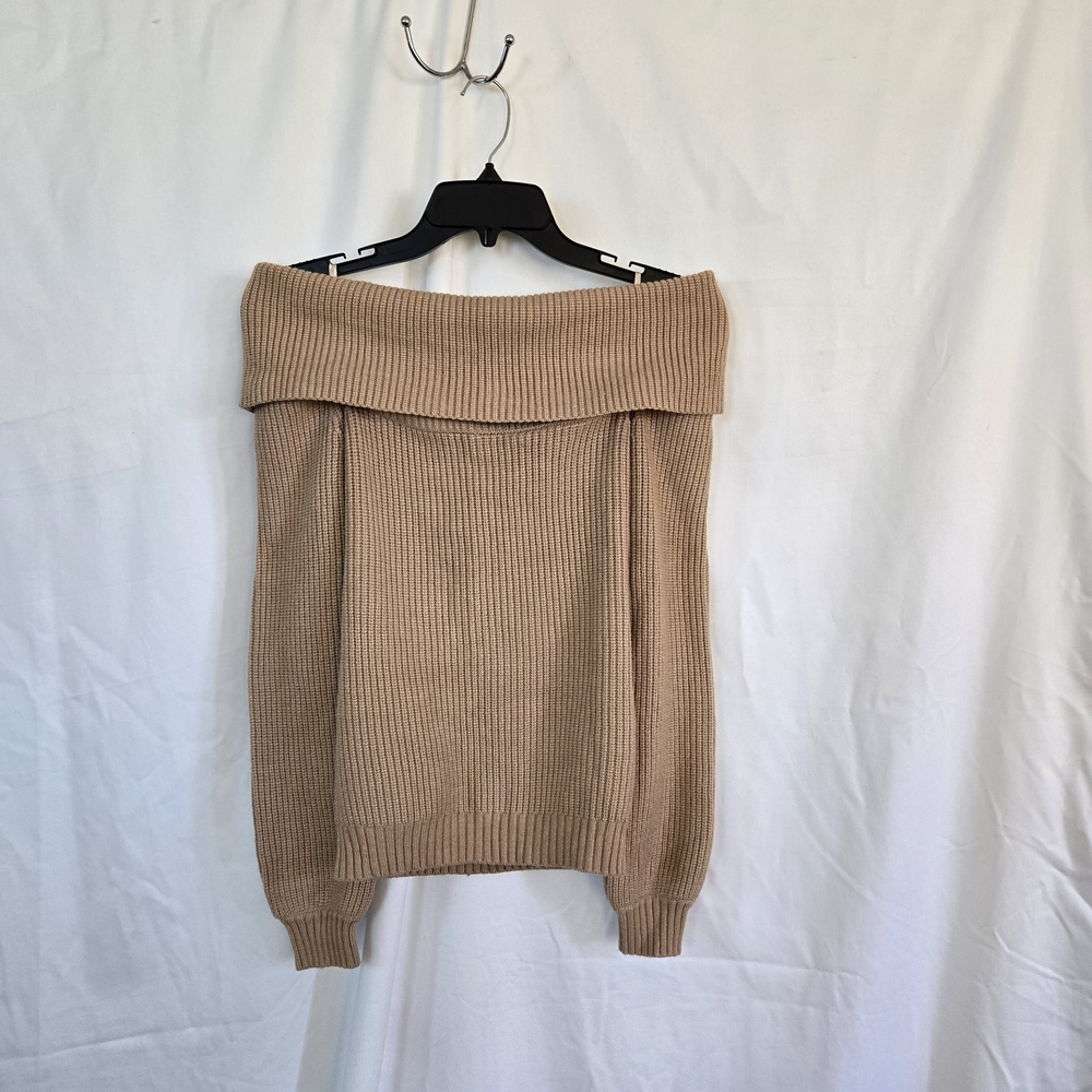 Sincerely Jules Women's Tan Off-Shoulder Long Sleeve Fall Knit Sweater Large NWT